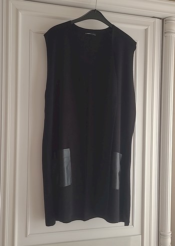 Siyah Oversize Kadın Midi Yelek - Görsel 5