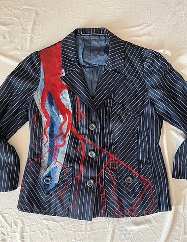 Tasarım çizgili blazer ceket