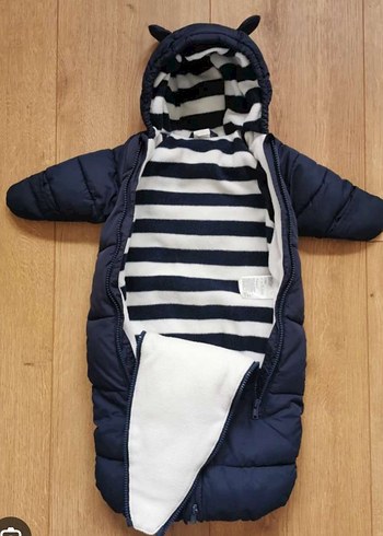 Koyu Mavi Bebek Tulumu Kapüşonlu Fermuarlı - Görsel 2