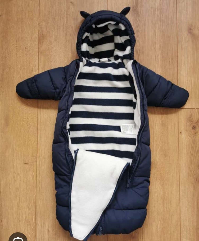 Koyu Mavi Bebek Tulumu Kapüşonlu Fermuarlı - Görsel 2