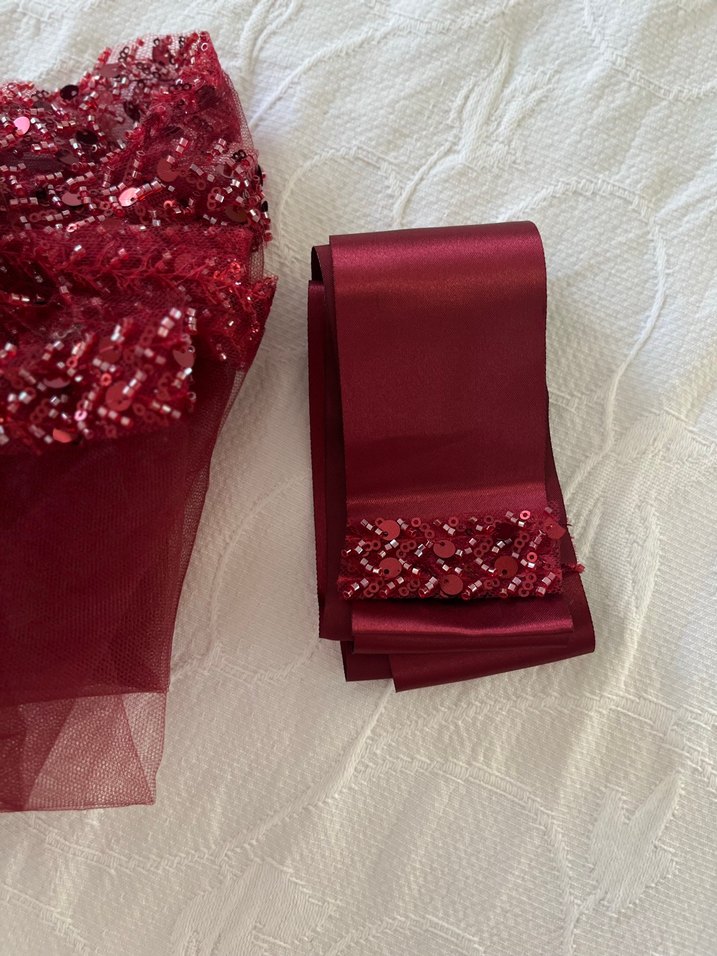 Bordo Kurdeleli ve laciver Duvak/Düğün Aksesuar Seti - Görsel 2