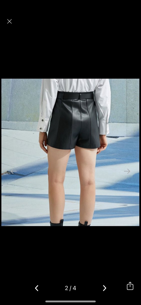 Siyah Kemerli Deri Mini Şort - Görsel 2