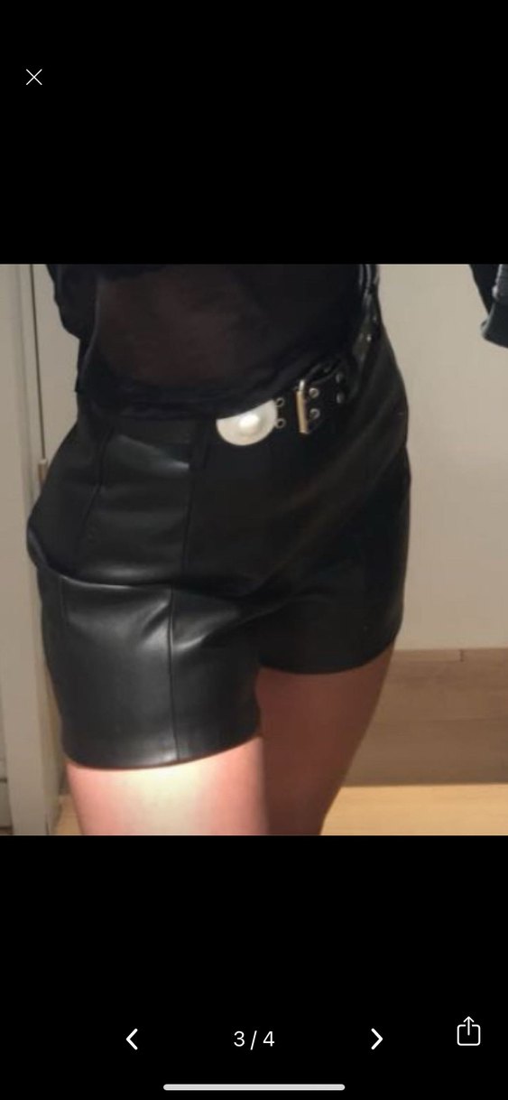 Siyah Kemerli Deri Mini Şort - Görsel 3