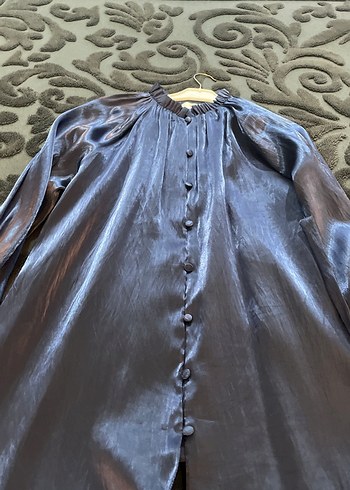 Lacivert tunik Saten parlak - Görsel 4