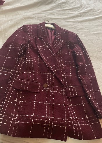 Bordo Kareli Kadın Blazer Ceket - Görsel 3