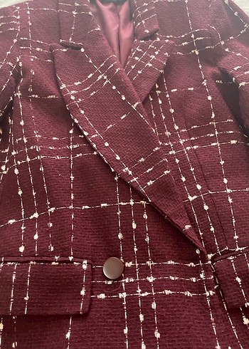 Bordo Kareli Kadın Blazer Ceket - Görsel 2