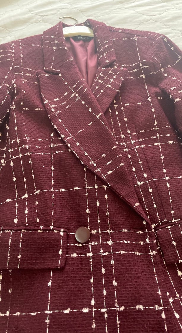 Bordo Kareli Kadın Blazer Ceket - Görsel 2