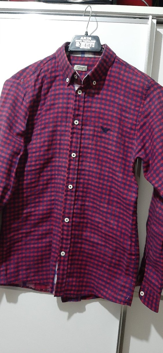 Bordo Kareli Erkek Gömlek, Uzun Kollu, Düğmeli - Görsel 3