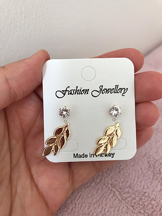 BSL FASHION Tek taş küpe ve yaprak küpe