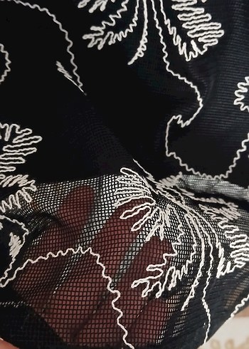Nakışlı Siyah Dantel Mini Bluz - Görsel 2
