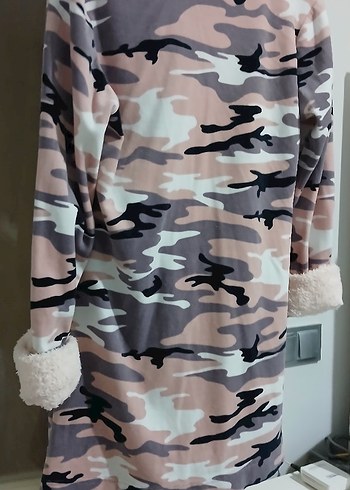 Gri Kamuflaj Desenli Peluş Detaylı Kadın Ceket - Görsel 5