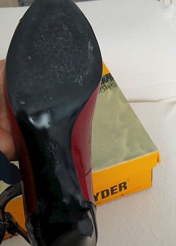 Kemerli Kırmızı Siyah Topuklu Stiletto - Görsel 6