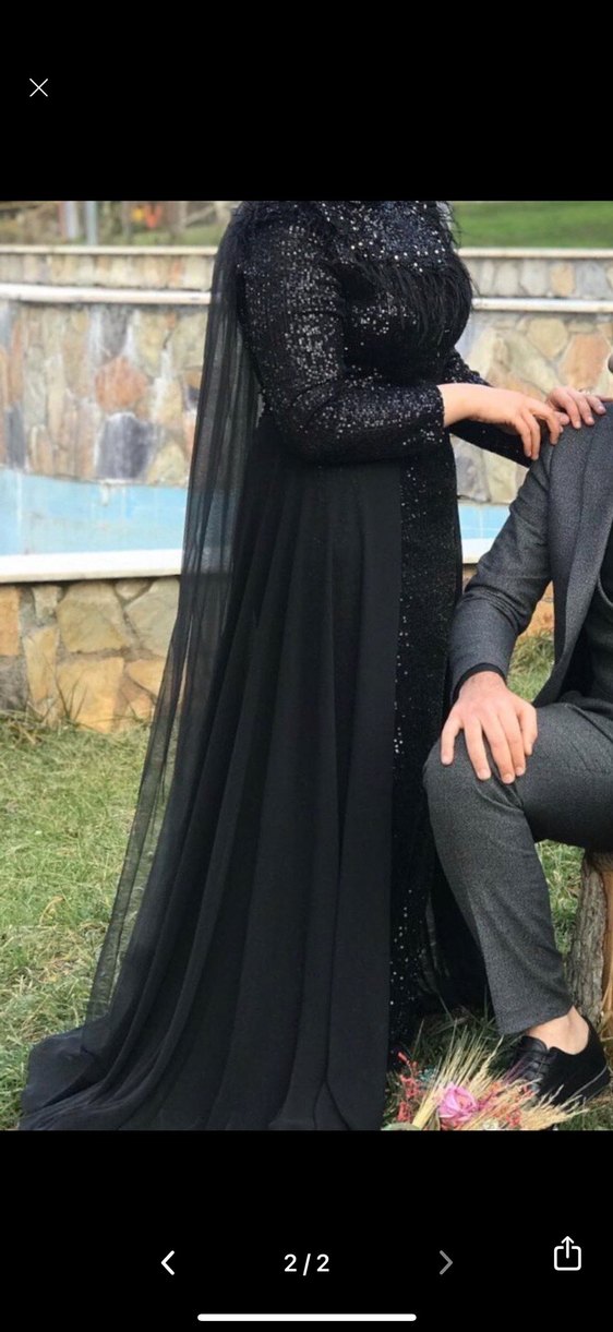 Siyah Uzun Kollu Glitterlı Gotik Nişan Elbisesi - Görsel 2