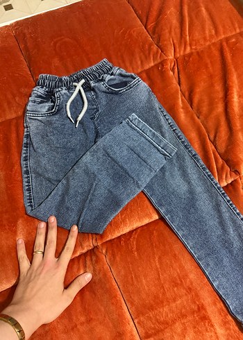 Gri Bağcıklı Elastik Bel Denim Pantolon - Görsel 2