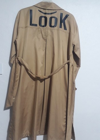 Bej Düğmeli Uzun Keten Kadın Trençkot - Görsel 3