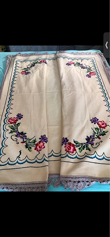 Gerçek vintage örtü krem sarı