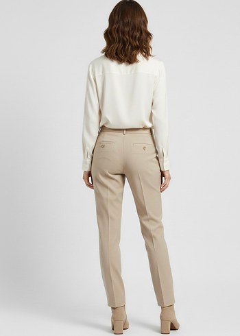 Bej Kadın Midi Düz Kesim Ofis Pantolonu - Görsel 2