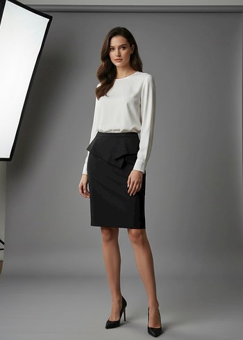 Gri Pliseli Mini Kalem Etek - Görsel 2