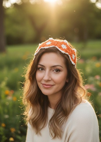 Turuncu Dantel Örgü Bohem Saç Bandı - Görsel 2