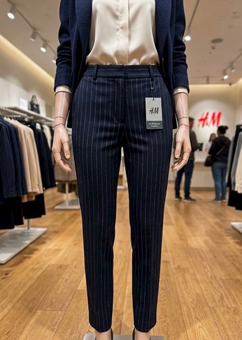 H&M Lacivert Cizgili Pantolon