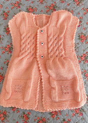 Kız Çocuk Pembe Örgü Kolsuz Yelek - Görsel 6