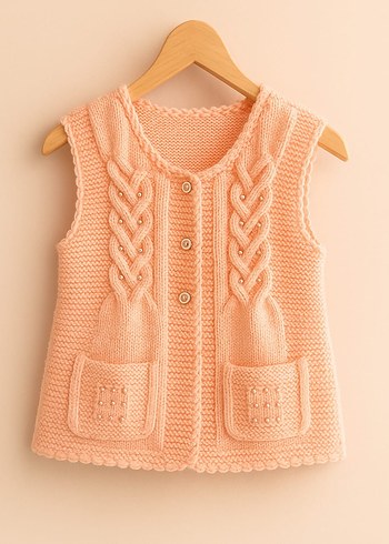 Kız Çocuk Pembe Örgü Kolsuz Yelek - Görsel 2