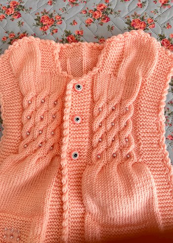 Kız Çocuk Pembe Örgü Kolsuz Yelek - Görsel 5