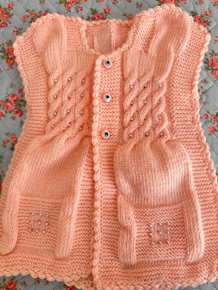 Kız Çocuk Pembe Örgü Kolsuz Yelek - Görsel 4