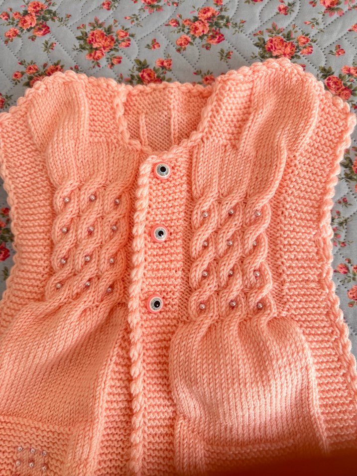 Kız Çocuk Pembe Örgü Kolsuz Yelek - Görsel 5