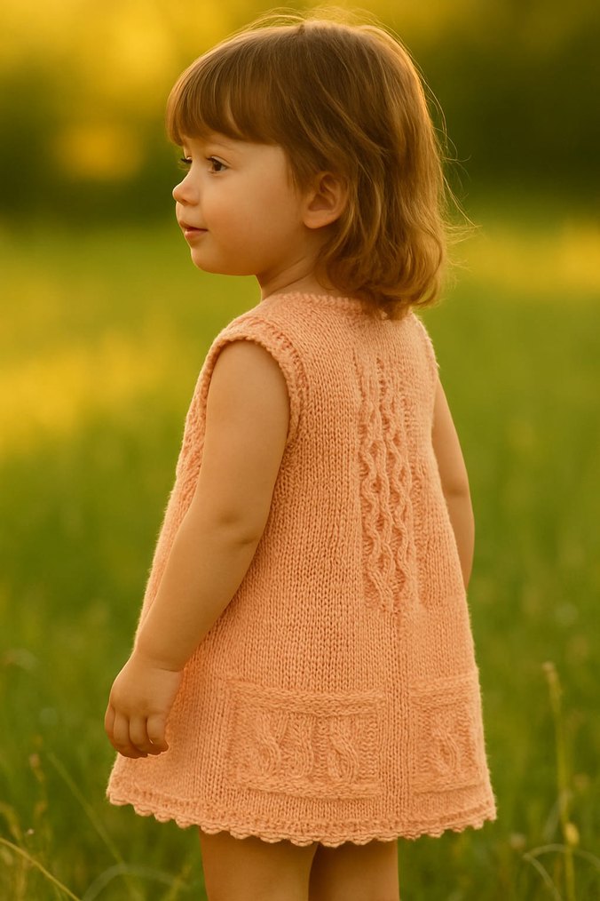 Kız Çocuk Pembe Örgü Kolsuz Yelek - Görsel 3