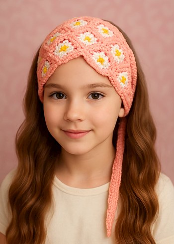 Pembe Örgü Bohem Saç Bandı - Görsel 2