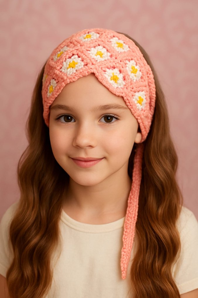 Pembe Örgü Bohem Saç Bandı - Görsel 2