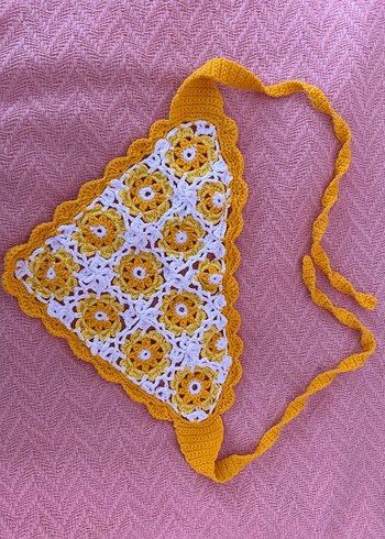 Sarı Dantel Detaylı Örgü Bohem Saç Bandı - Görsel 2