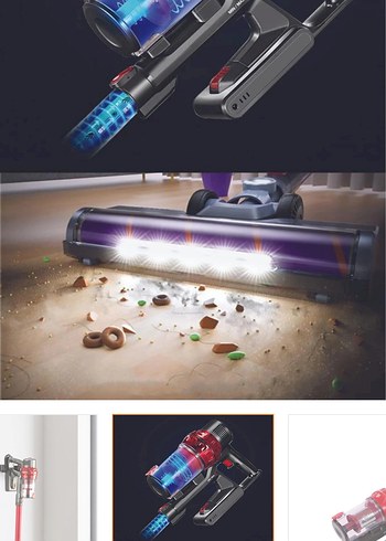 Kırmızı Kablosuz Dikey Elektrikli Süpürge - Görsel 2