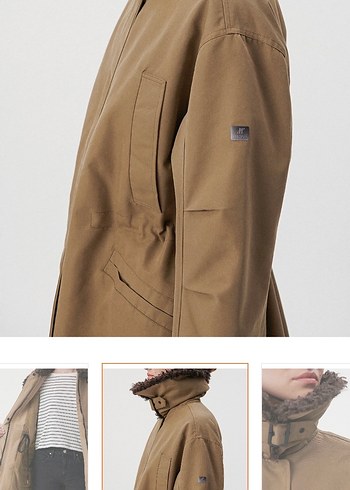 Kadın Bej Süet Kemerli Uzun parka - Görsel 2