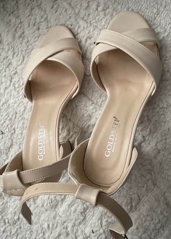 Bej Tokalı Blok Topuk Kadın Abiye Ayakkabı - Görsel 2