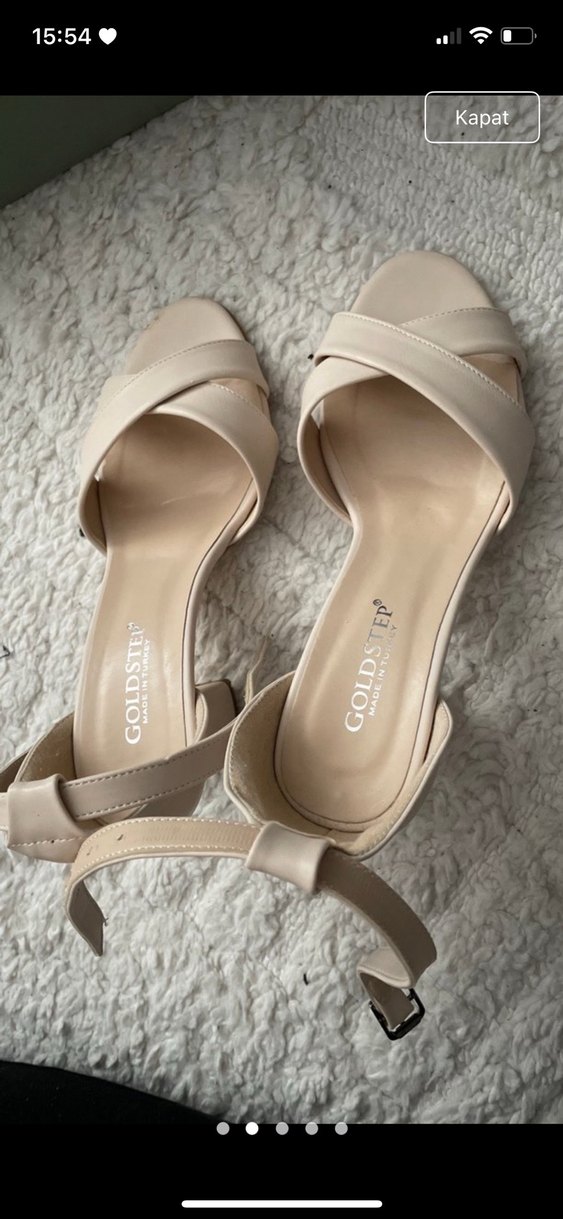 Bej Tokalı Blok Topuk Kadın Abiye Ayakkabı - Görsel 2