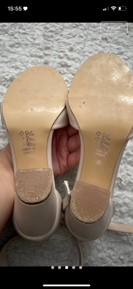 Bej Tokalı Blok Topuk Kadın Abiye Ayakkabı - Görsel 3