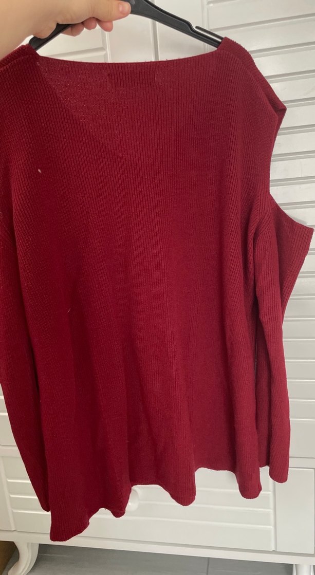 Bordo V Yaka Kadın Örgü Yün Kazak - Görsel 5