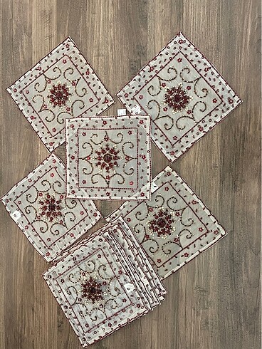 14 parça boncuk işlemeli salon örtü takımı - Görsel 5