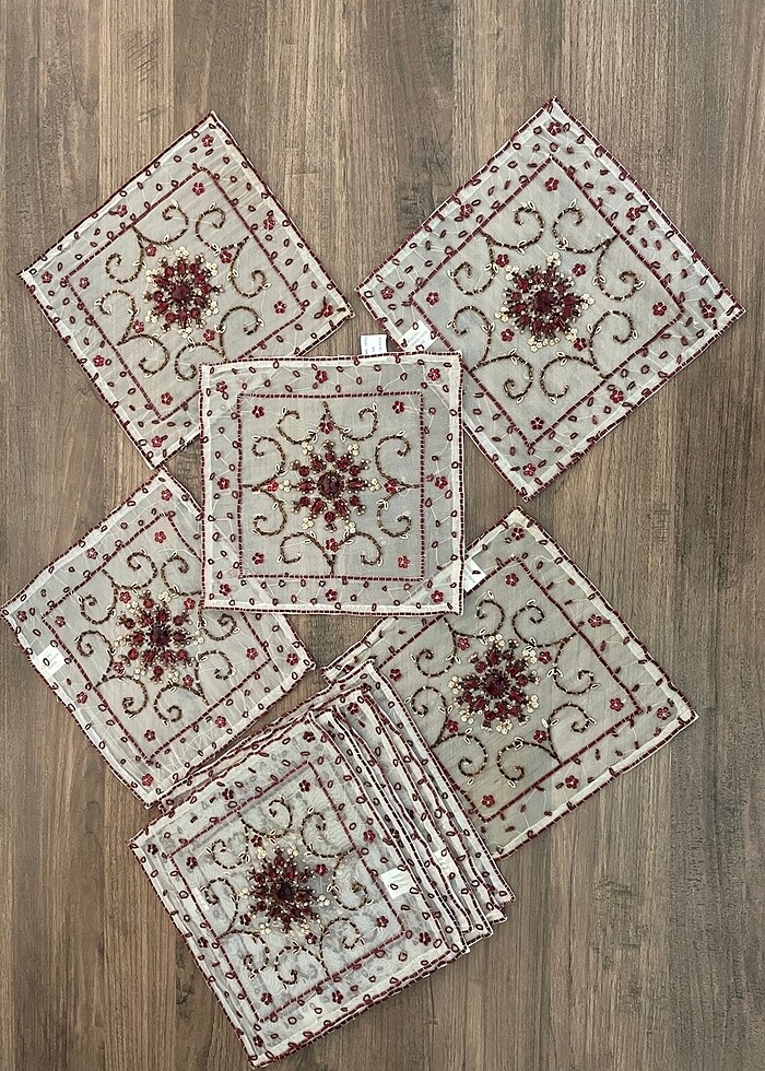 14 parça boncuk işlemeli salon örtü takımı - Görsel 5