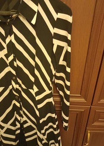 36 Beden Zebra Desenli Uzun Drapeli Kadın Elbise