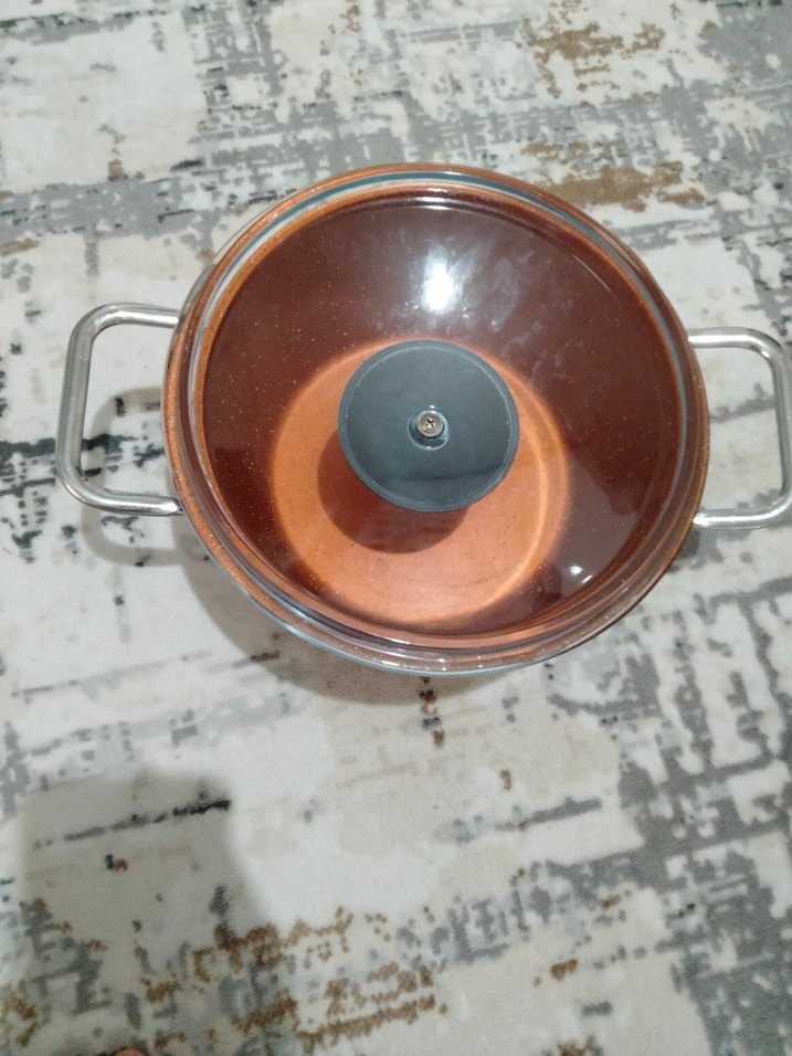 kutahya porselen marka  kahverengi cam kapaklı tencere seti - Görsel 3