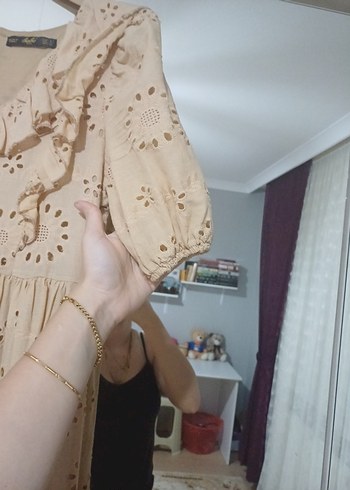 Bej Nakışlı Bohem Uzun Elbise - Görsel 13