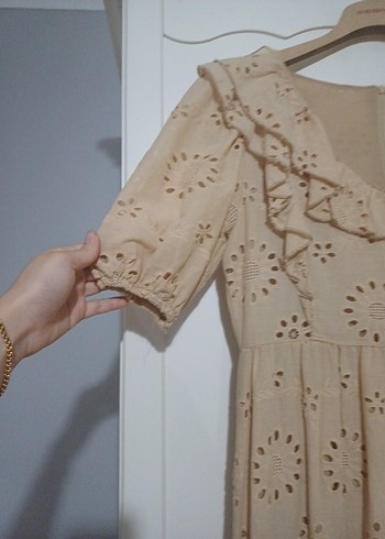 Bej Nakışlı Bohem Uzun Elbise - Görsel 9