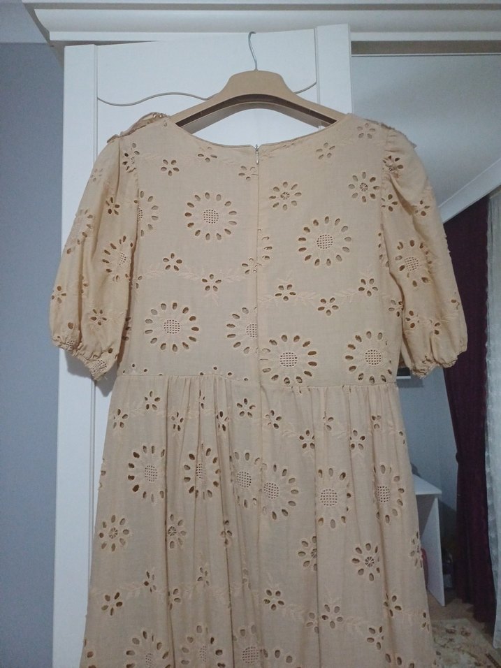 Bej Nakışlı Bohem Uzun Elbise - Görsel 5