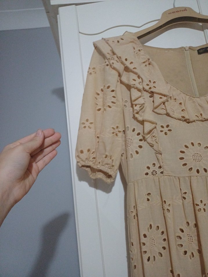 Bej Nakışlı Bohem Uzun Elbise - Görsel 4