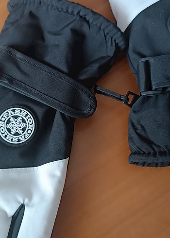 Beyaz Siyah Baskılı Kadın Kayak Eldiveni - Görsel 3