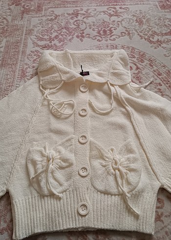 Beyaz Örgü Bohem KadınHırka - Görsel 4