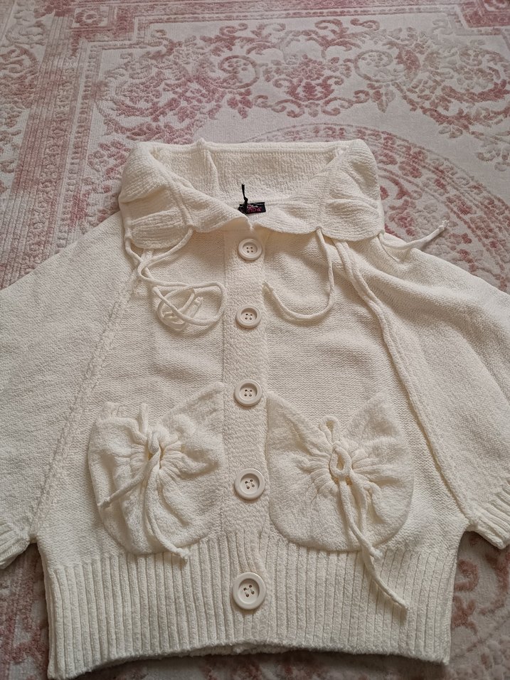 Beyaz Örgü Bohem KadınHırka - Görsel 4